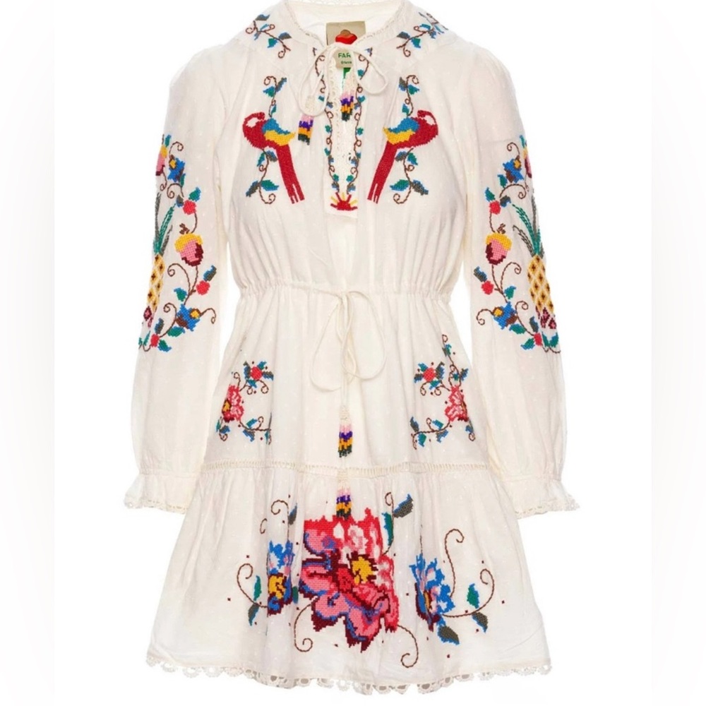 NWT Farm Rio Embroidered White Dress